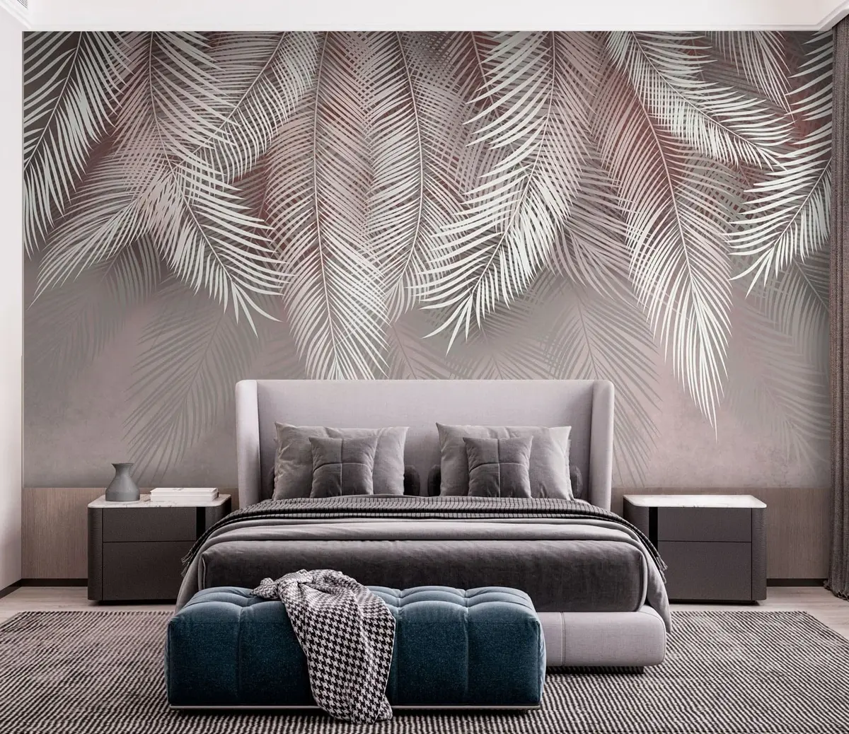 murales de pared Las nuevas hojas de palma tropical son de color blanco y rosa. u94358