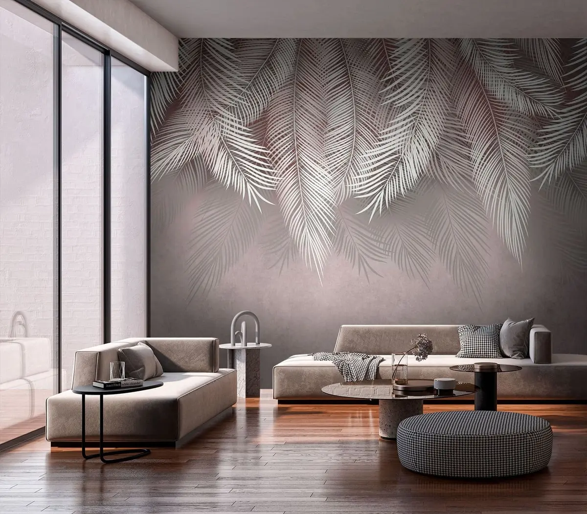 murales de pared Las nuevas hojas de palma tropical son de color blanco y rosa. u94358