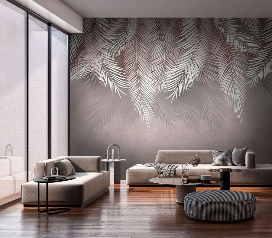 murales de pared Las nuevas hojas de palma tropical son de color blanco y rosa. u94358