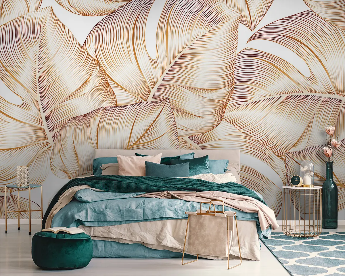 murales de pared Fondo floral de lujo con hojas de monstera u95471