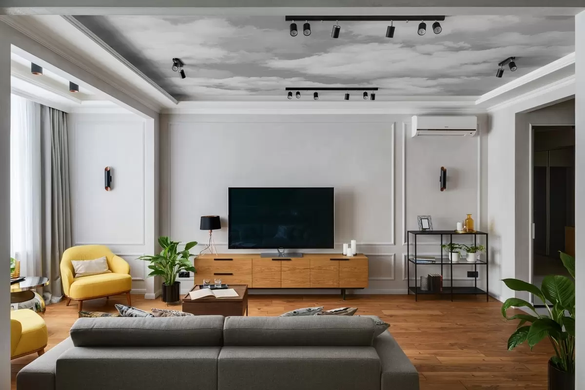 murales de pared Las nubes blancas sobre un cielo gris son una nueva tendencia en el interior. u94178