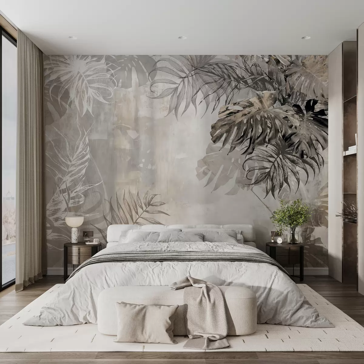murales de pared Diseño de hojas tropicales con textura grunge u94647