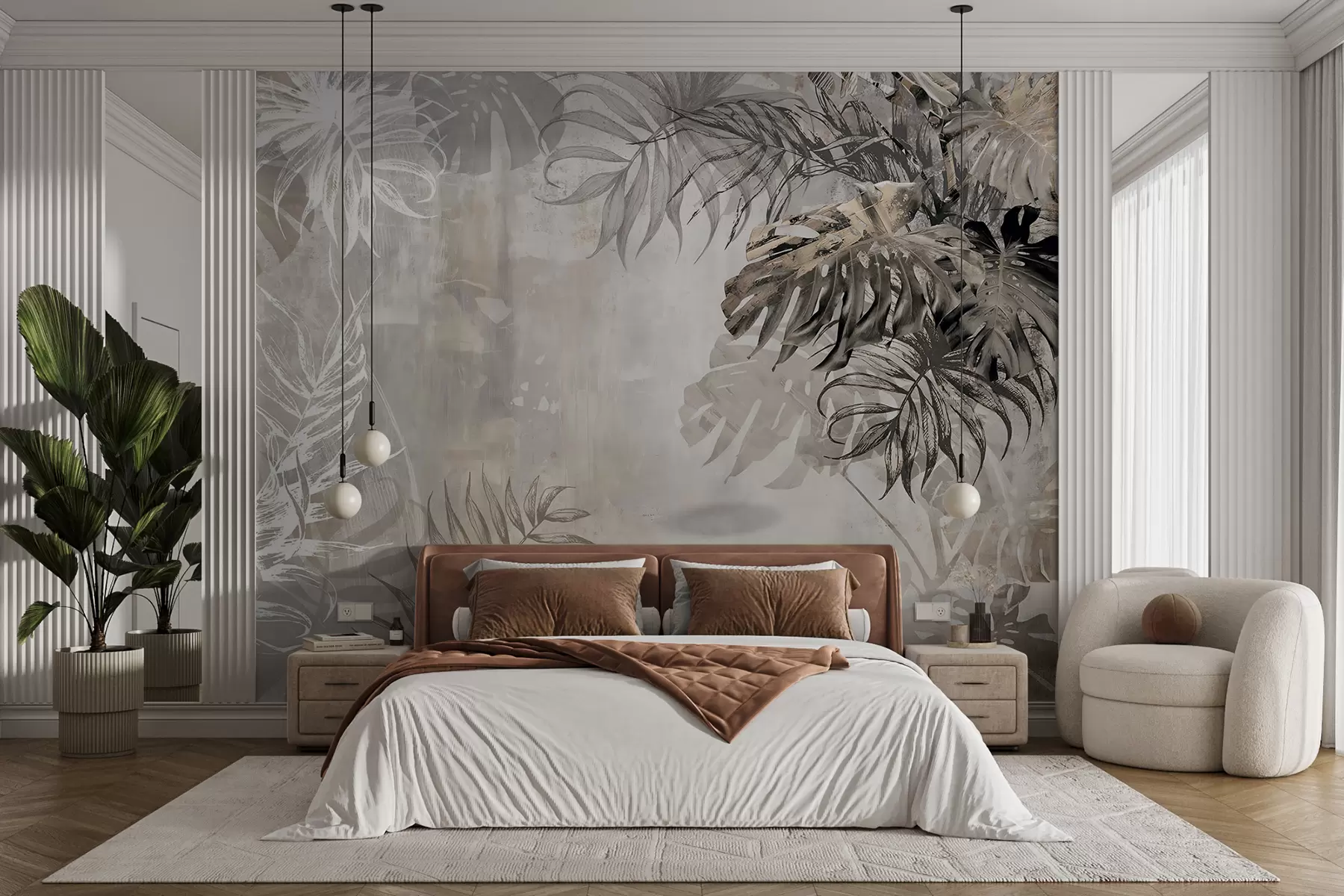 murales de pared Diseño de hojas tropicales con textura grunge u94647