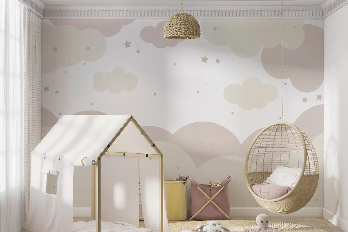murales de pared Nubes y estrellas en colores pastel u95398