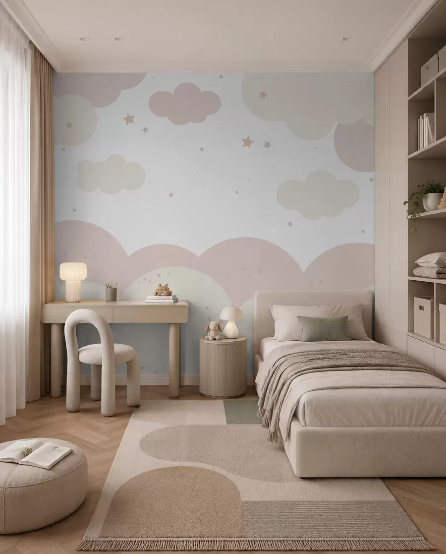murales de pared Nubes y estrellas en colores pastel u95398