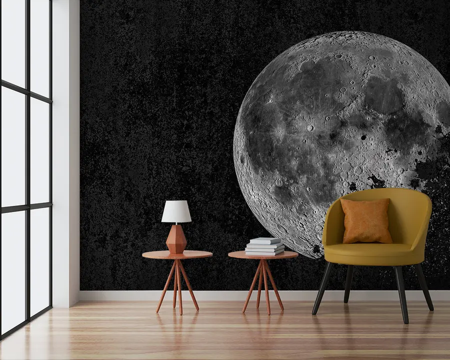 murales de pared Diseño de papel tapiz con luna disuelta sobre fondo negro grunge u95521