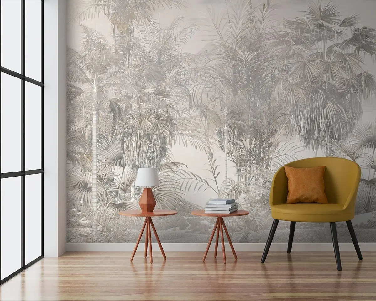 murales de pared Árboles tropicales y hojas en blanco y negro. u95903