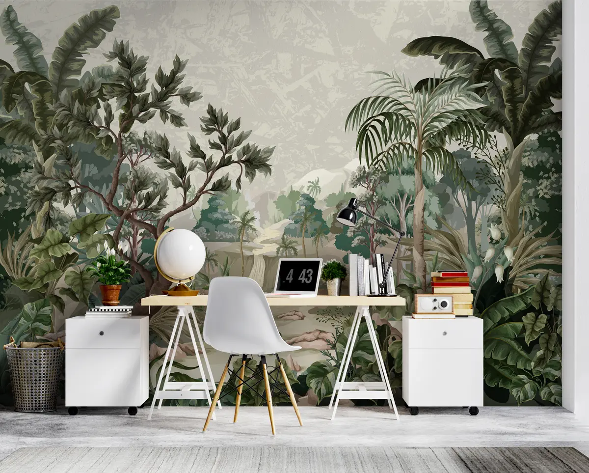 murales de pared Selva con rio y palmeras u95915