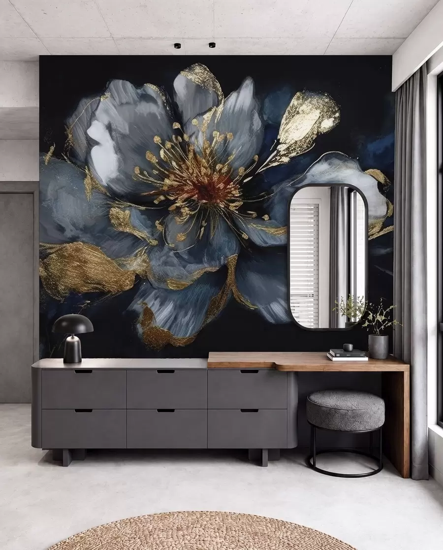 murales de pared Gran flor azul con venas u95657