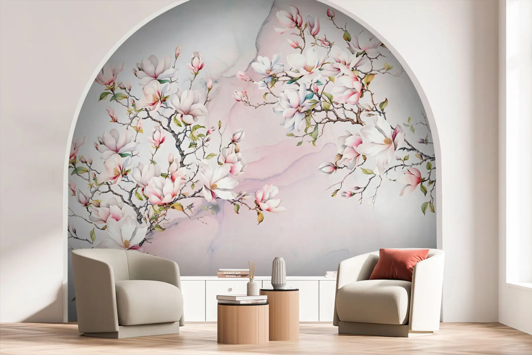 murales de pared Árboles de magnolia florecientes sobre un fondo de mármol u96114