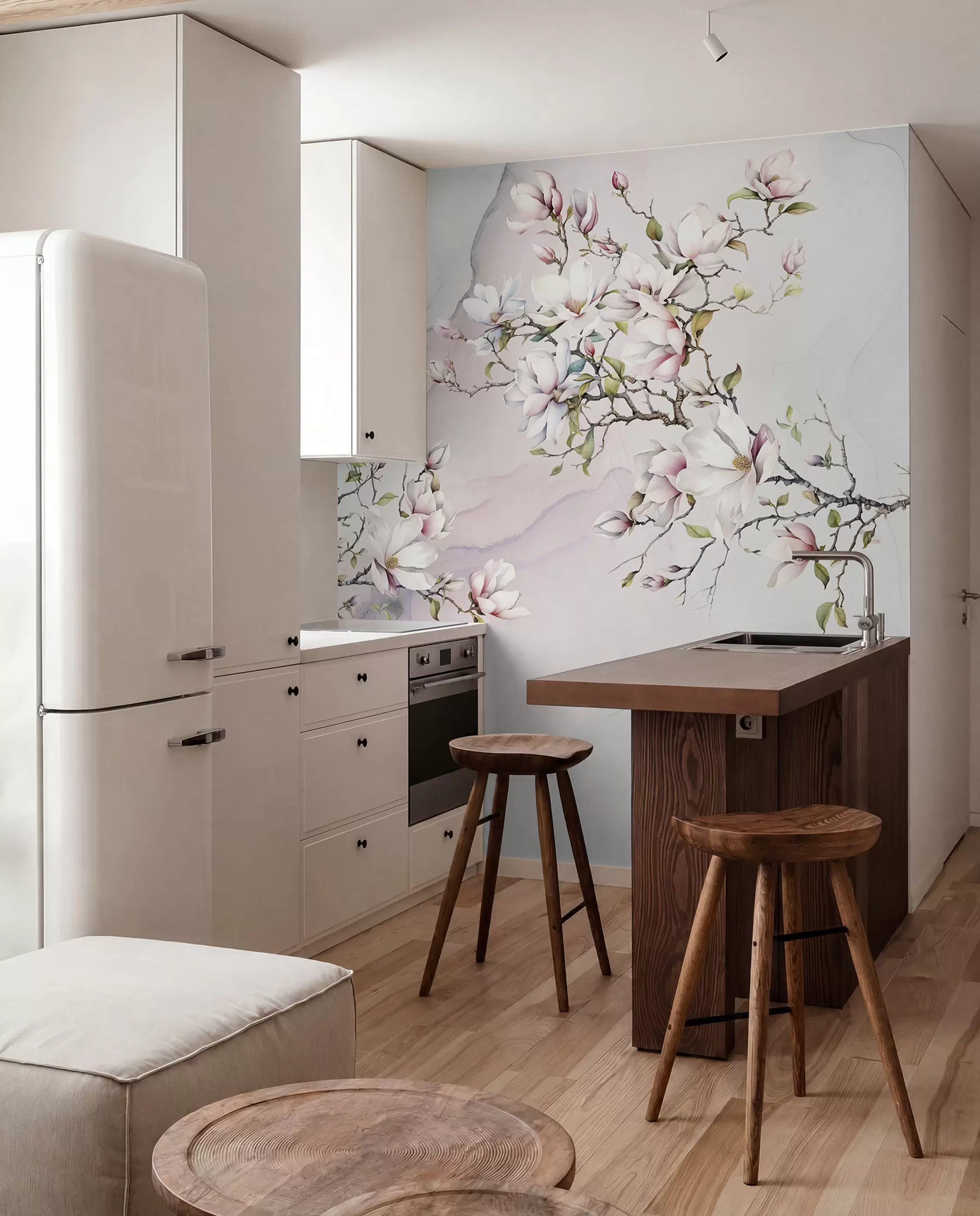 murales de pared Árboles de magnolia florecientes sobre un fondo de mármol u96114
