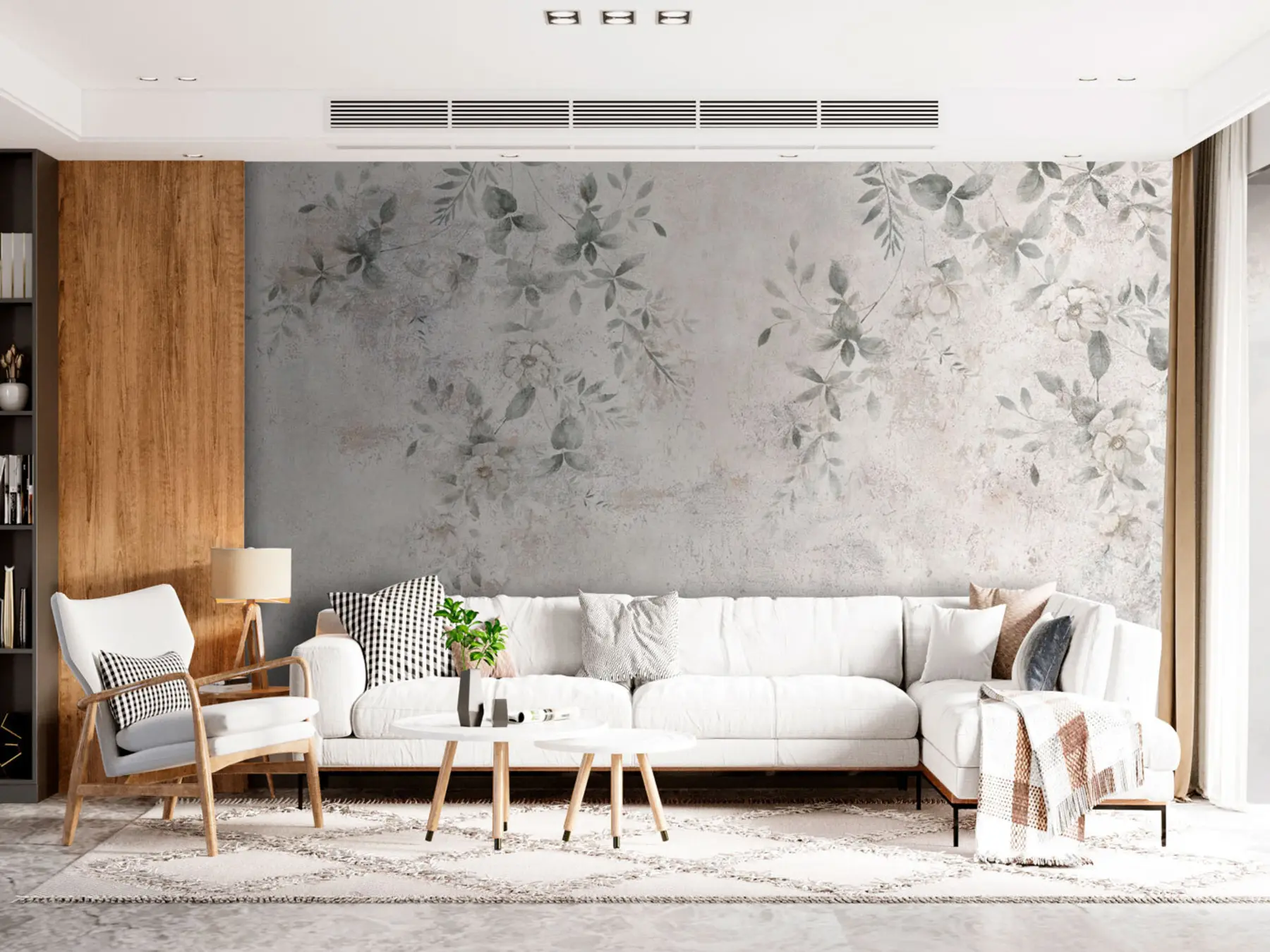 murales de pared Flores con ramas sobre minimalismo de fondo de hormigón grunge u96140