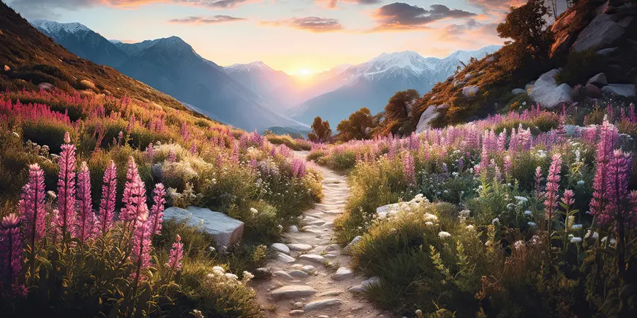 murales de pared Paisaje de montaña flores mágicas u96210