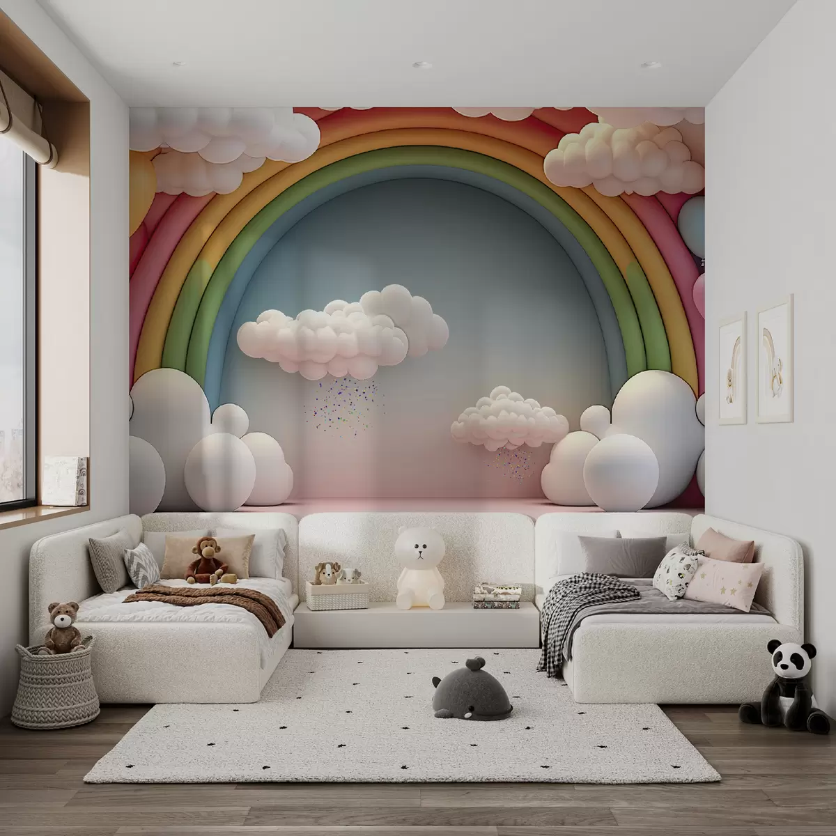 murales de pared Arco iris 3D con nubes u96291