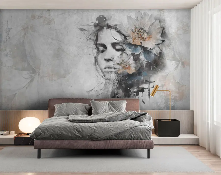 murales de pared silueta, de, un, niña, cara, en, un, pared concreta u96118