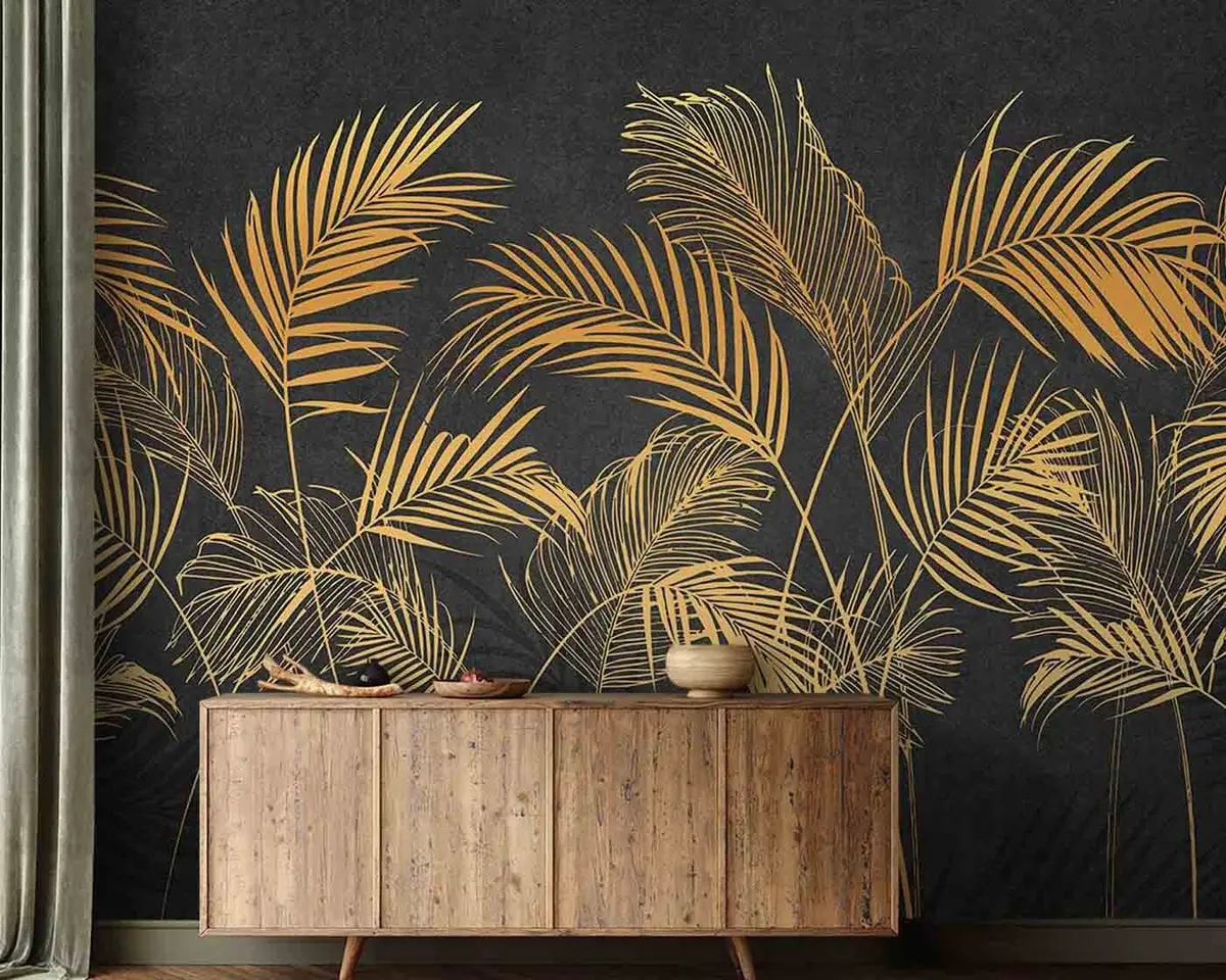 murales de pared Hojas de palmera con muro de hormigón u96317