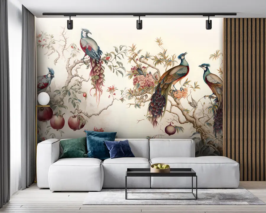 murales de pared Pájaros en las ramas de una granada u95667