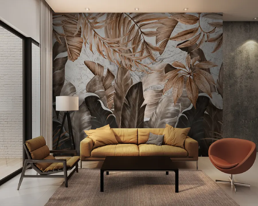 murales de pared Hojas tropicales en estilo loft u95674