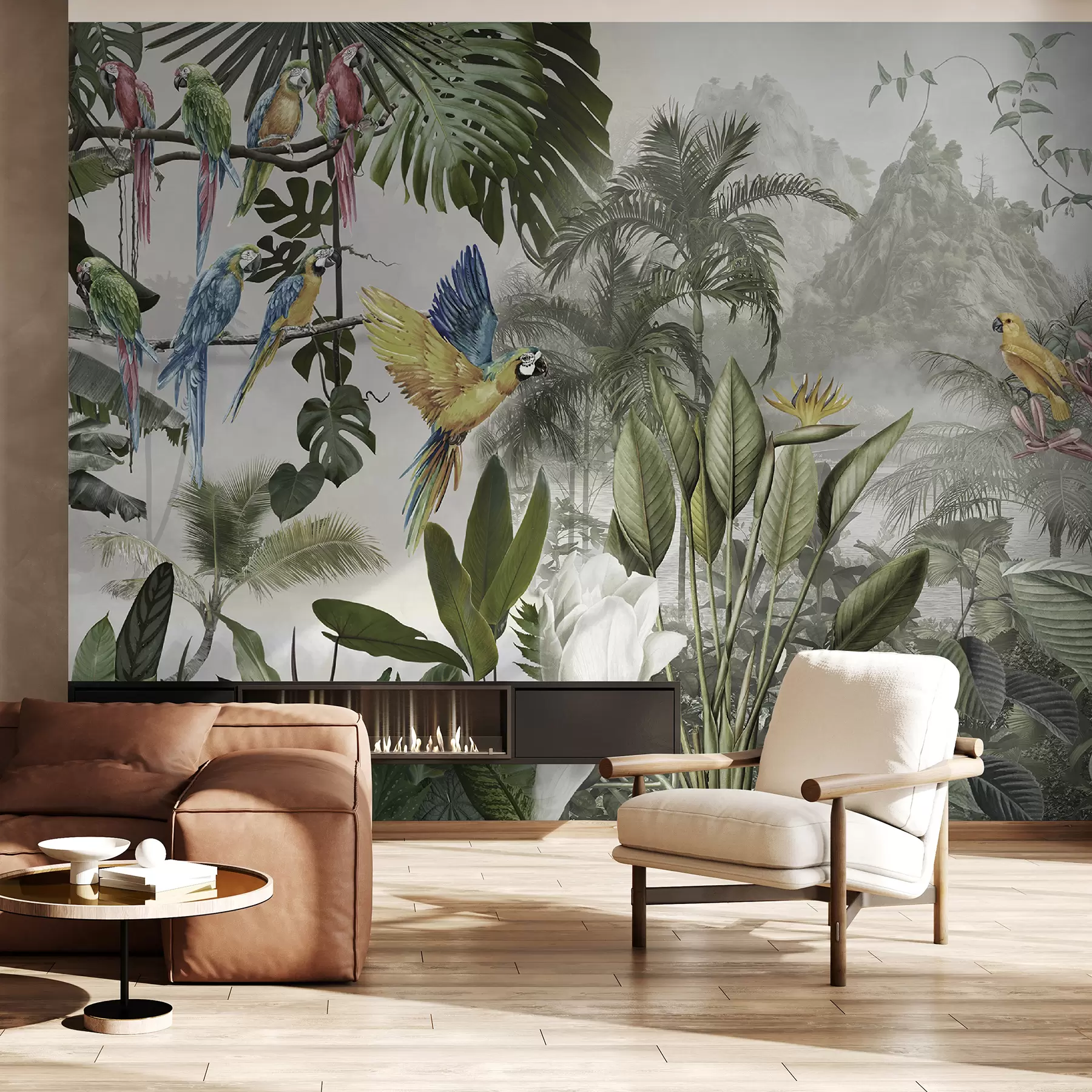 murales de pared Loros en la selva tropical u95693