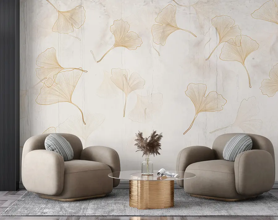 murales de pared Hojas de ginko en tonos beige u96467