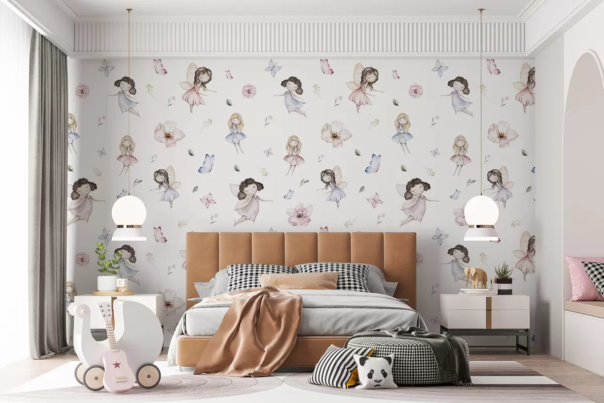 murales de pared Hadas y flores de acuarela. u96752