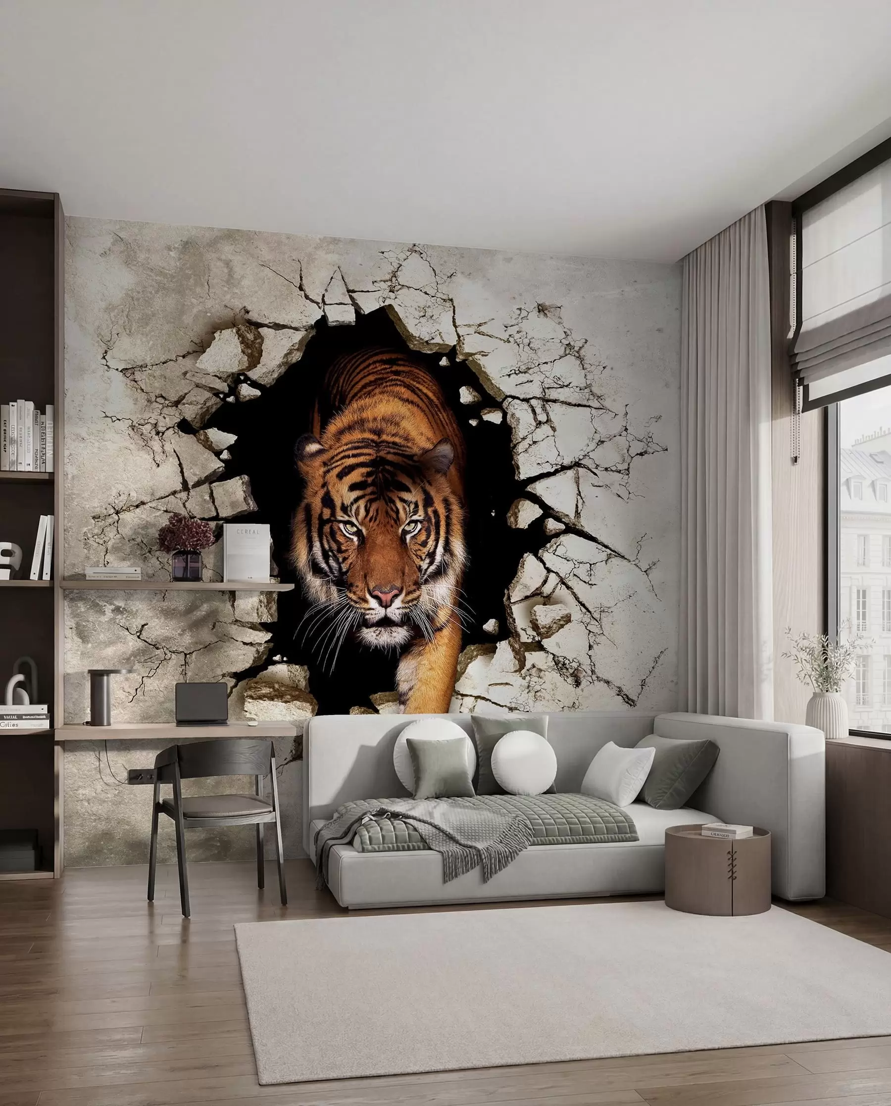 murales de pared Tigre atravesando el muro u97031