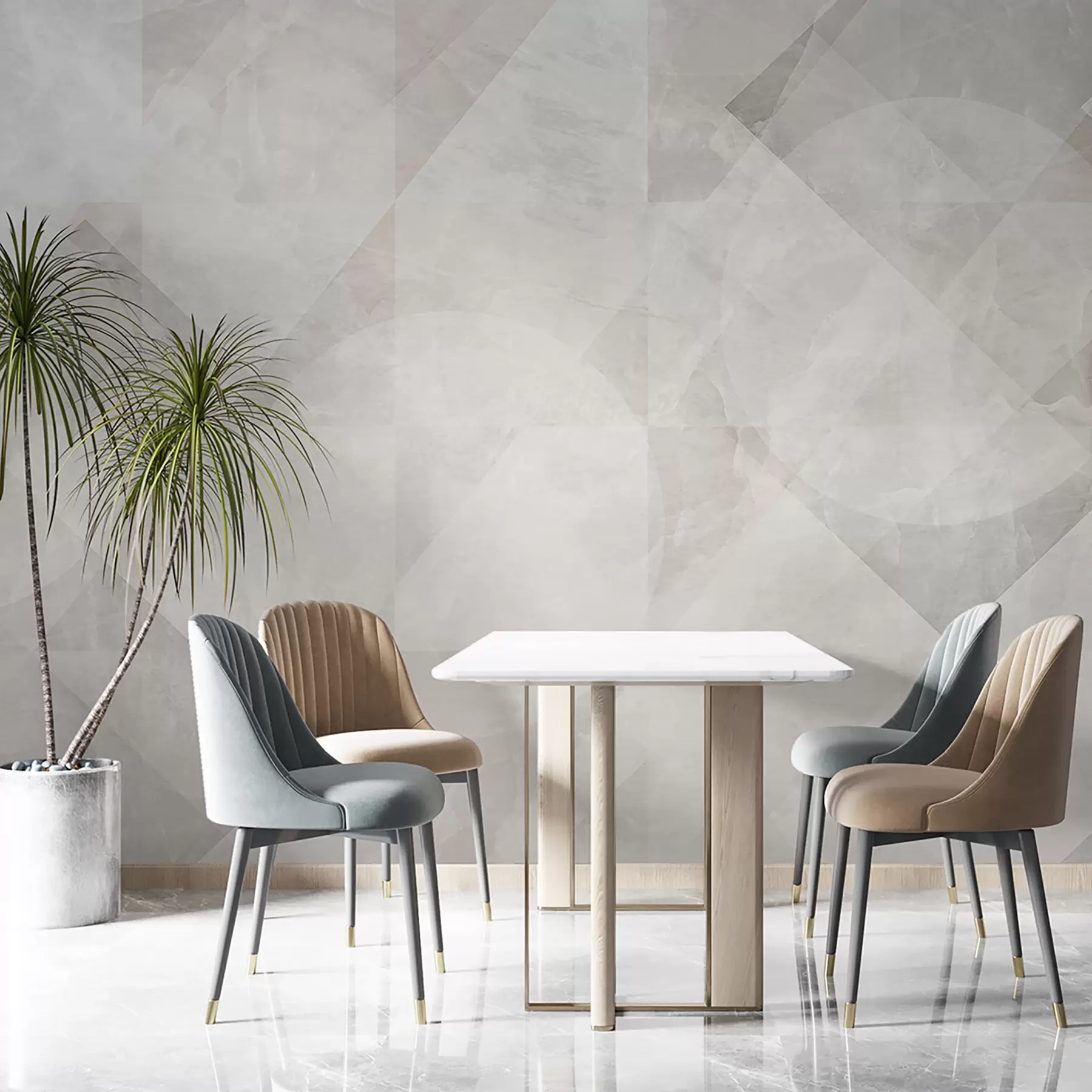 murales de pared Abstracción geométrica sobre un fondo de mármol en colores pastel u97269