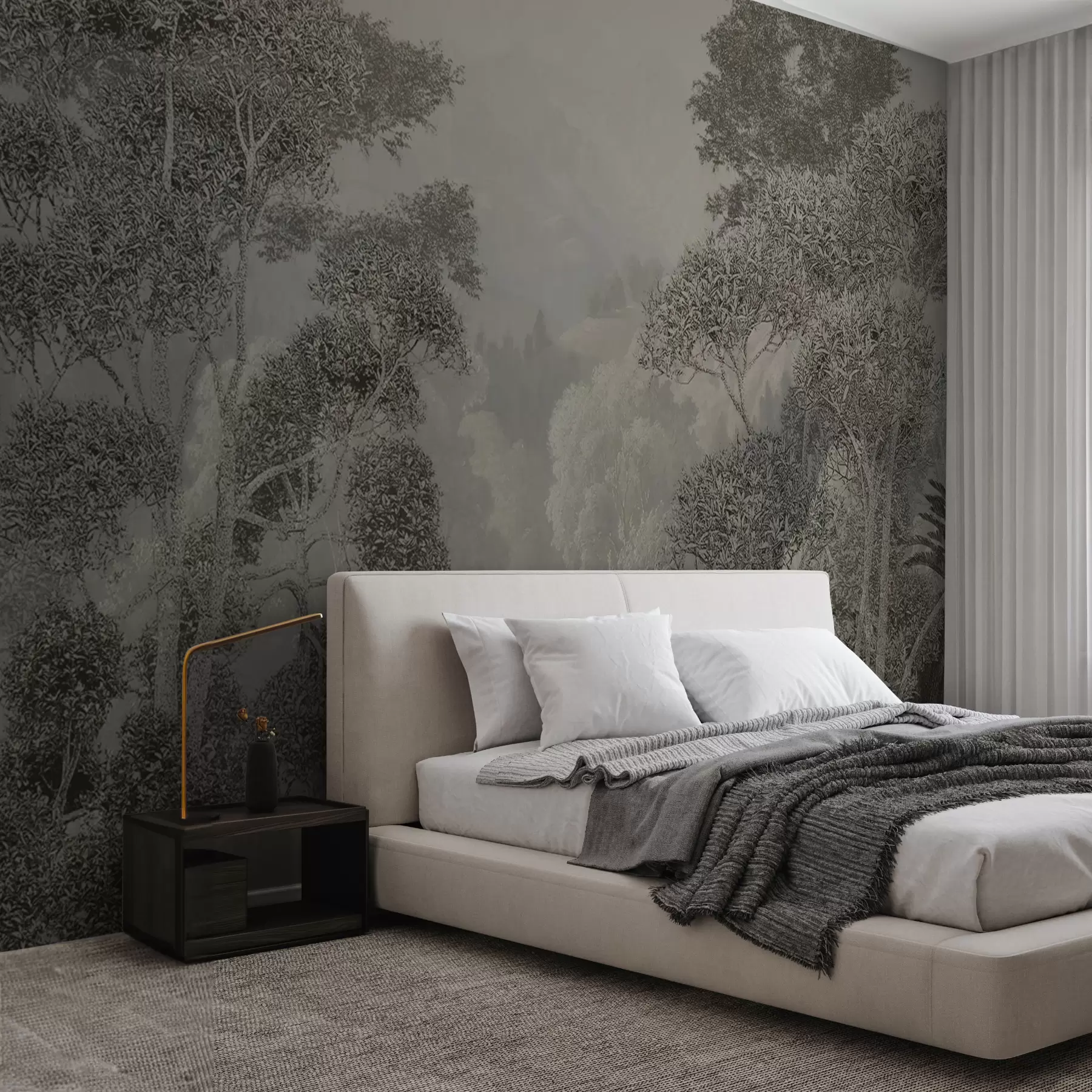 murales de pared Bosque tropical en tonos grises u97396