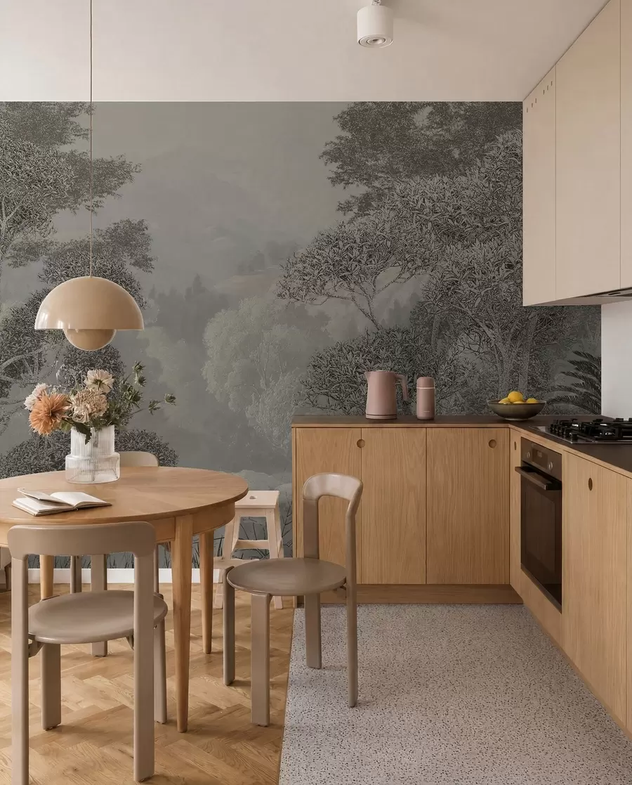 murales de pared Bosque tropical en tonos grises u97396