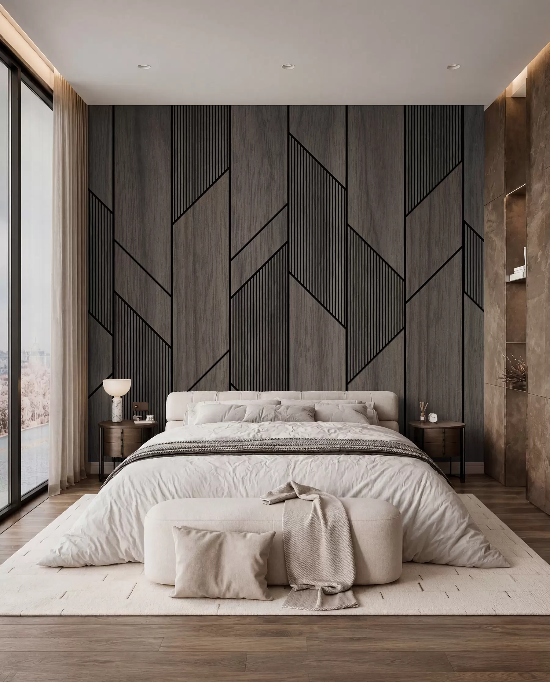 murales de pared Geometría de madera oscura u97427