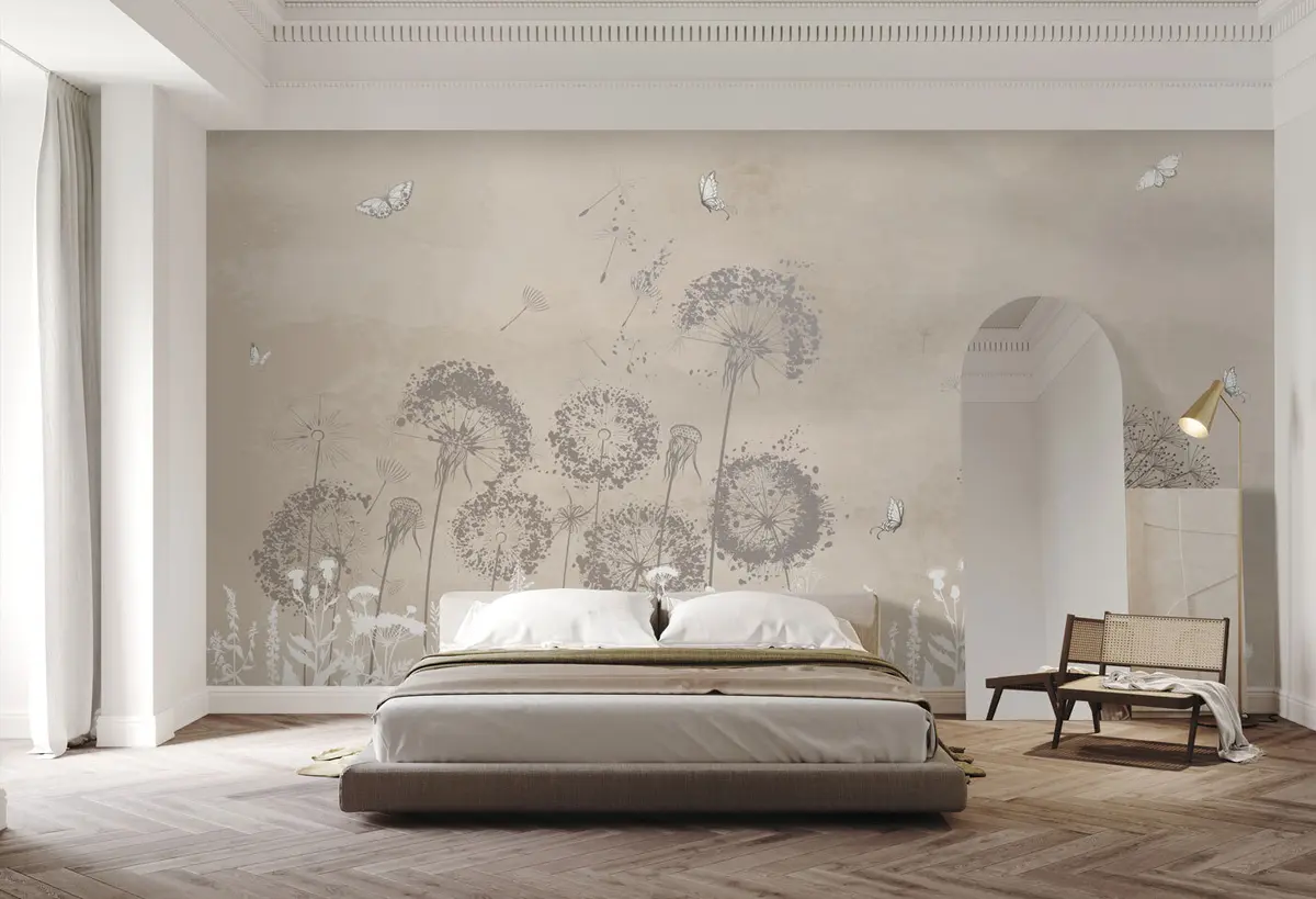 murales de pared Patrón elegante de flores de diente de león acuarela u97333