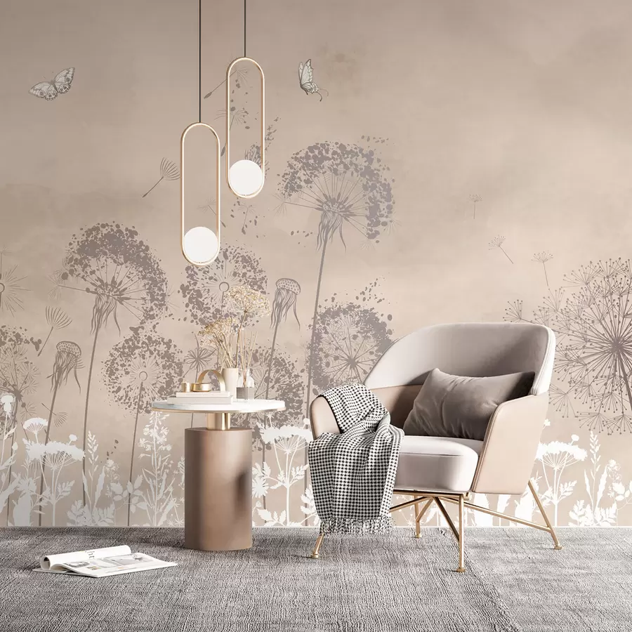 murales de pared Patrón elegante de flores de diente de león acuarela u97333