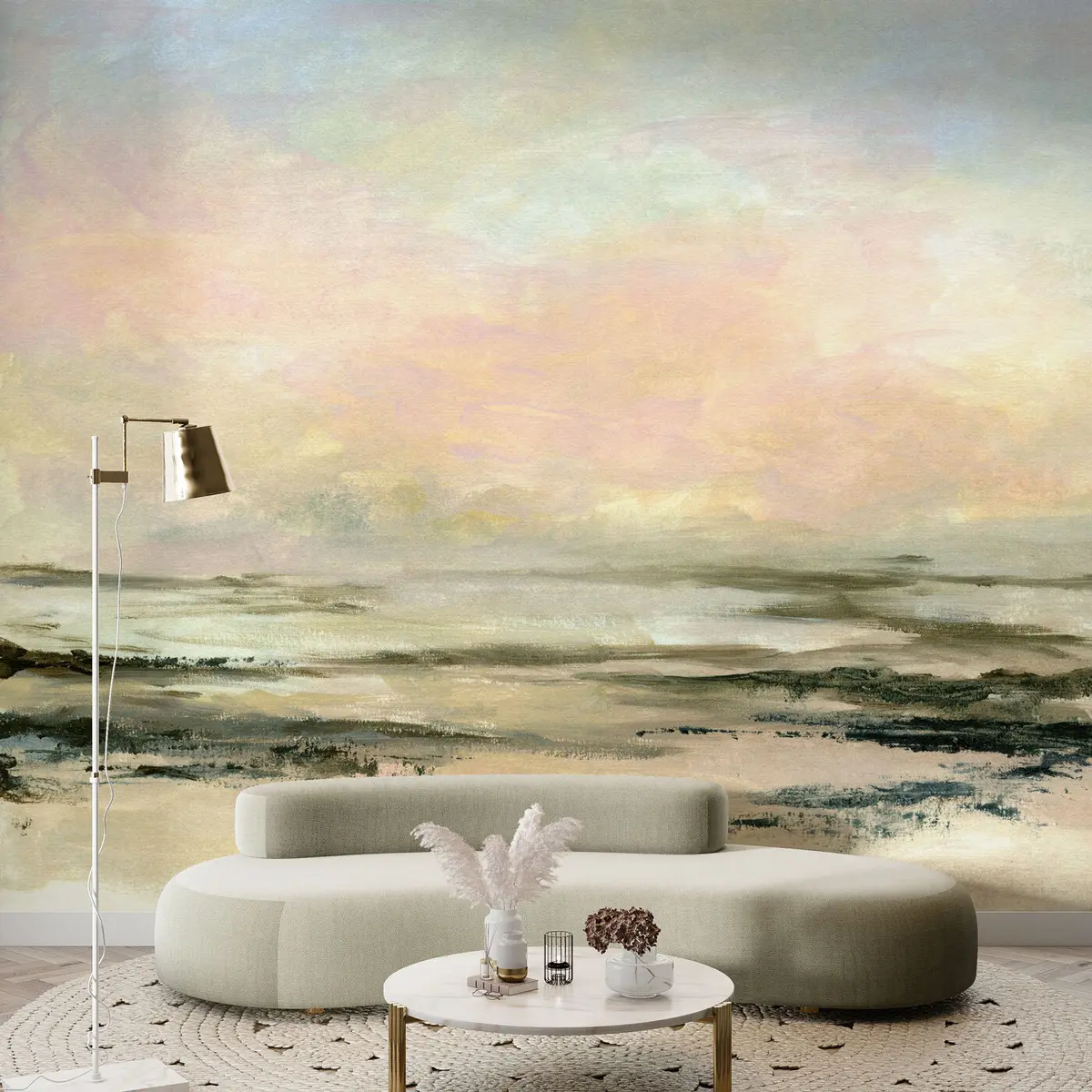 murales de pared Puesta de sol en una playa tropical, minimalismo elegante y loft. u97451