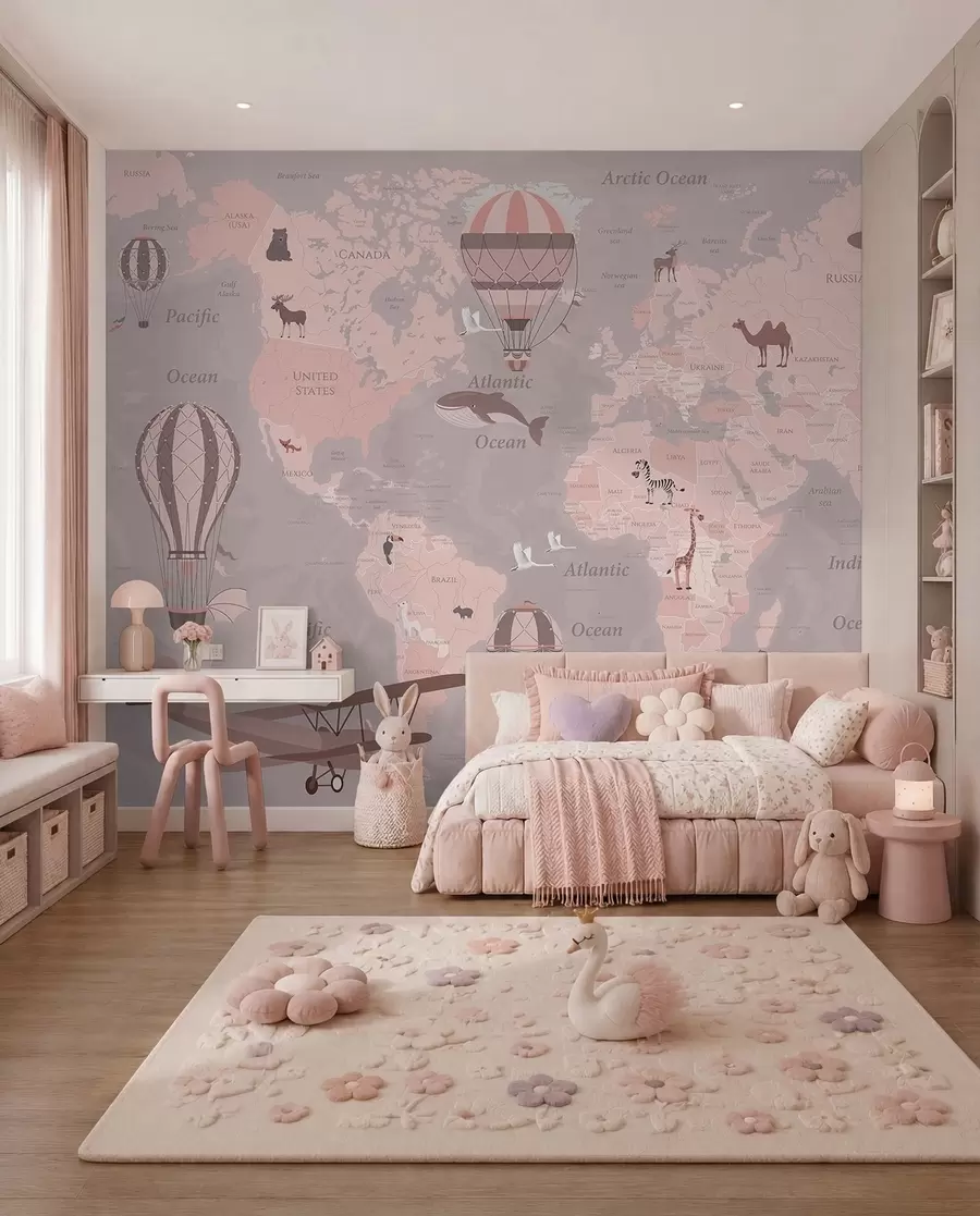murales de pared Atlas de vuelo rosa en inglés u36066v6