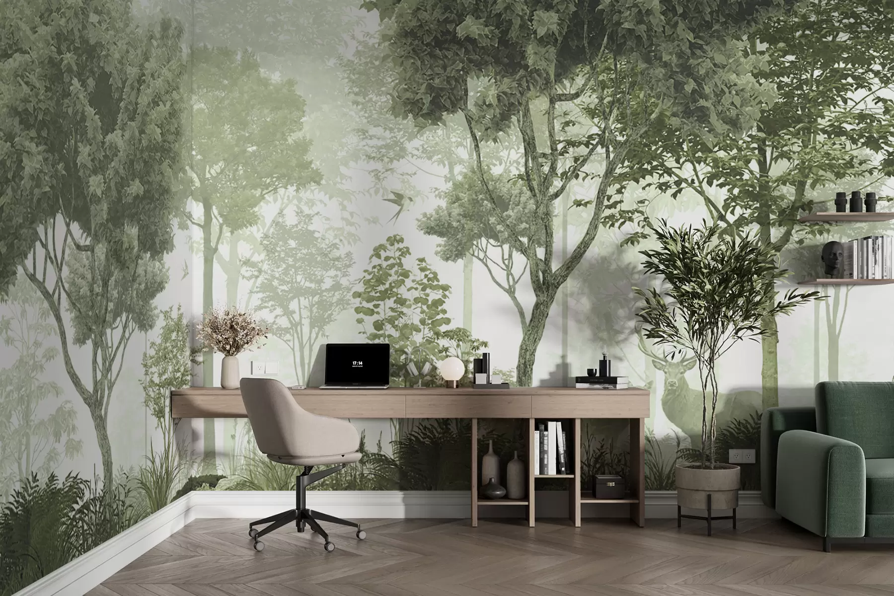 murales de pared Bosque mágico en verde u72134v2