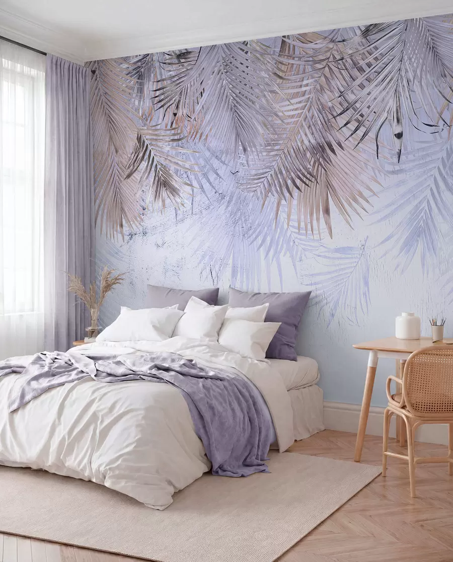 murales de pared Hojas tropicales moradas en estilo grunge u93843v1