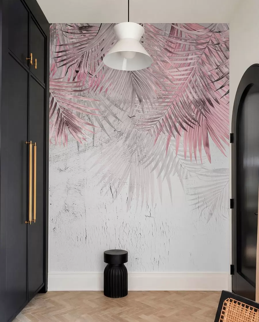 murales de pared Hojas tropicales rosadas en estilo grunge u93843v2