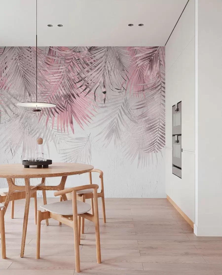 murales de pared Hojas tropicales rosadas en estilo grunge u93843v2