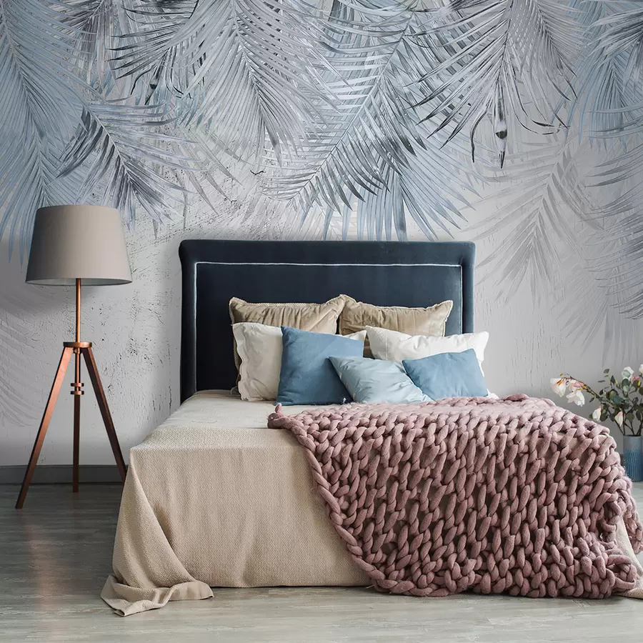 murales de pared Hojas tropicales azules en estilo grunge u93843v3