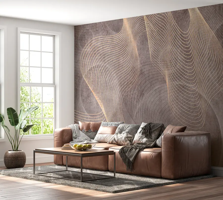 murales de pared Líneas onduladas en colores arena y beige u97469