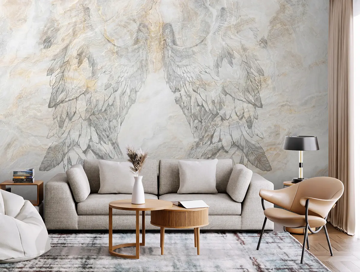 murales de pared Alas de ángel sobre fondo de mármol u97552