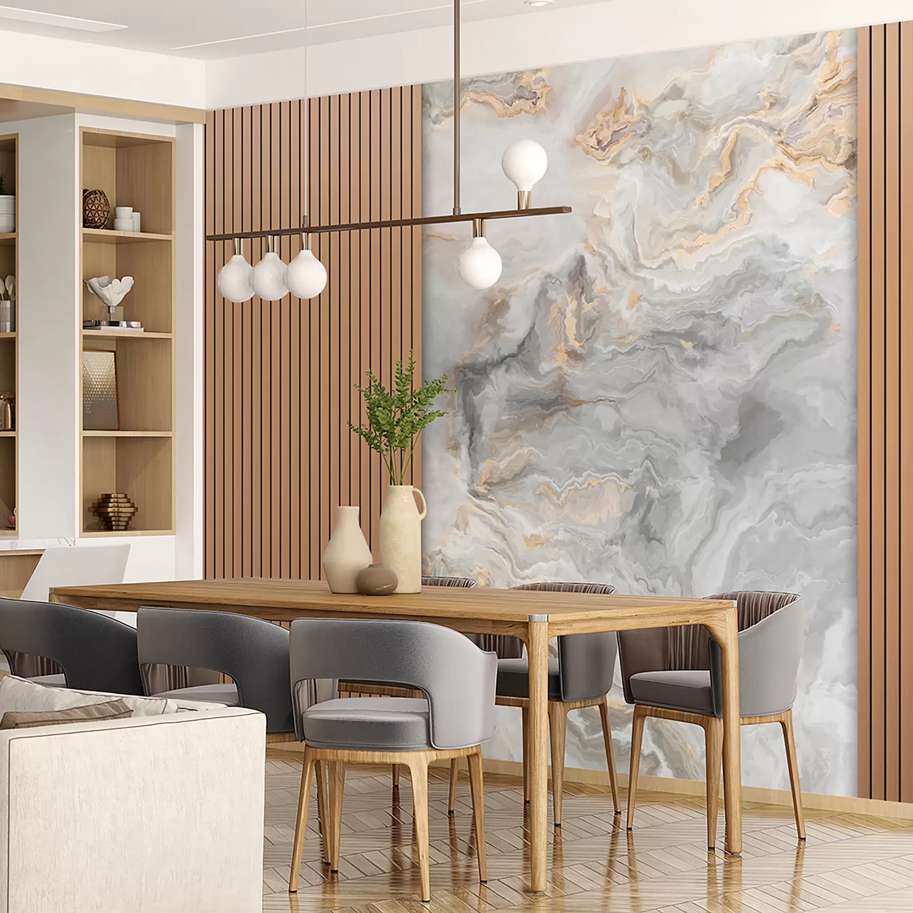 murales de pared Lamas de madera con mármol u97426