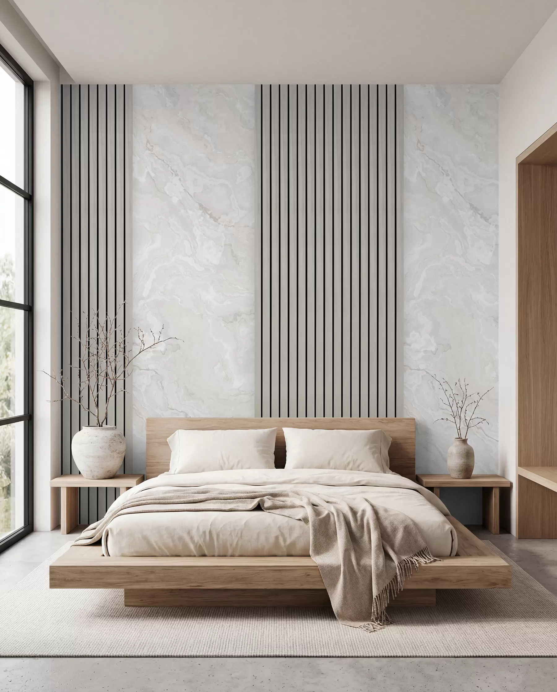 murales de pared Lamas de madera con mármol u97465
