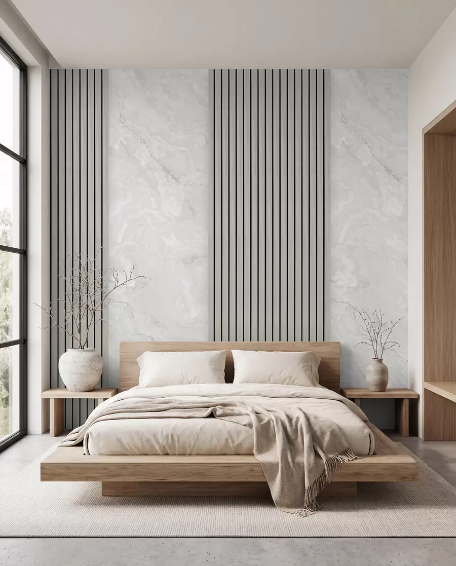 murales de pared Lamas de madera con mármol u97465