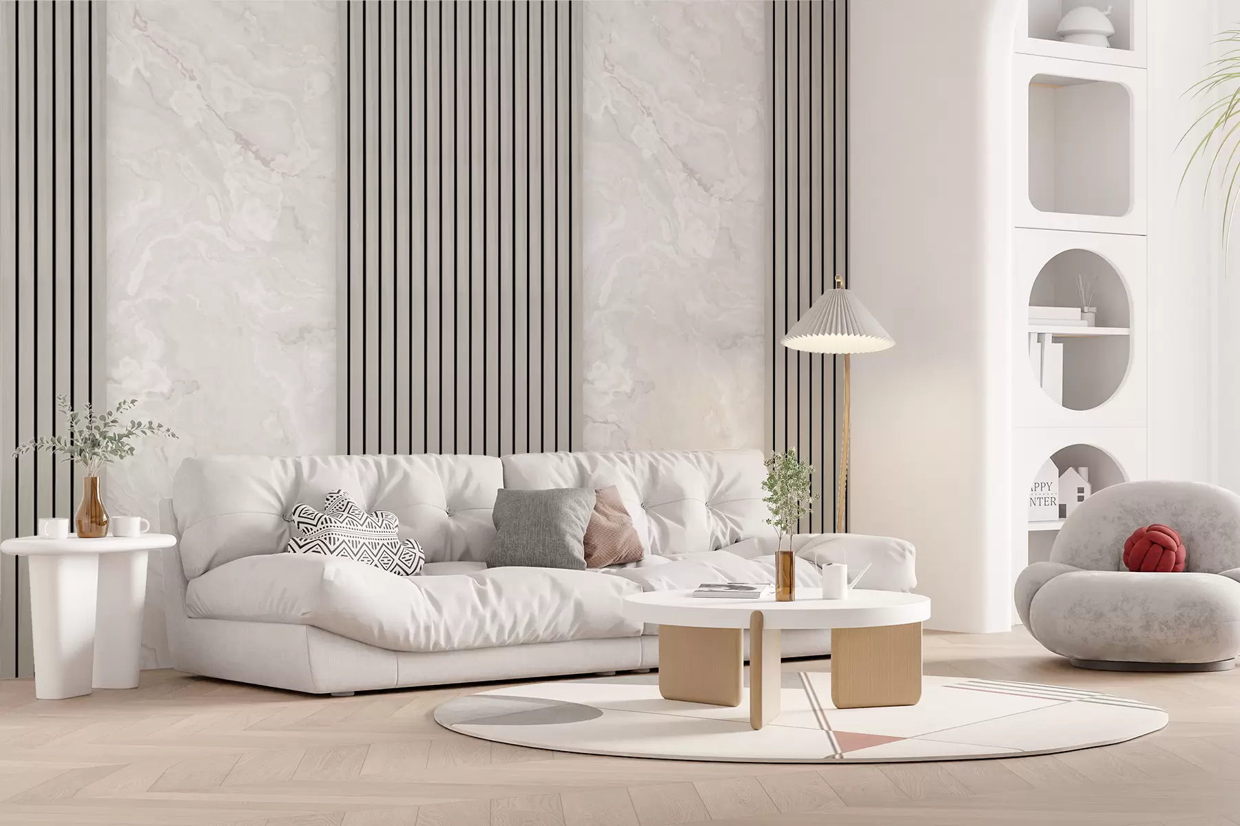 murales de pared Lamas de madera con mármol u97465