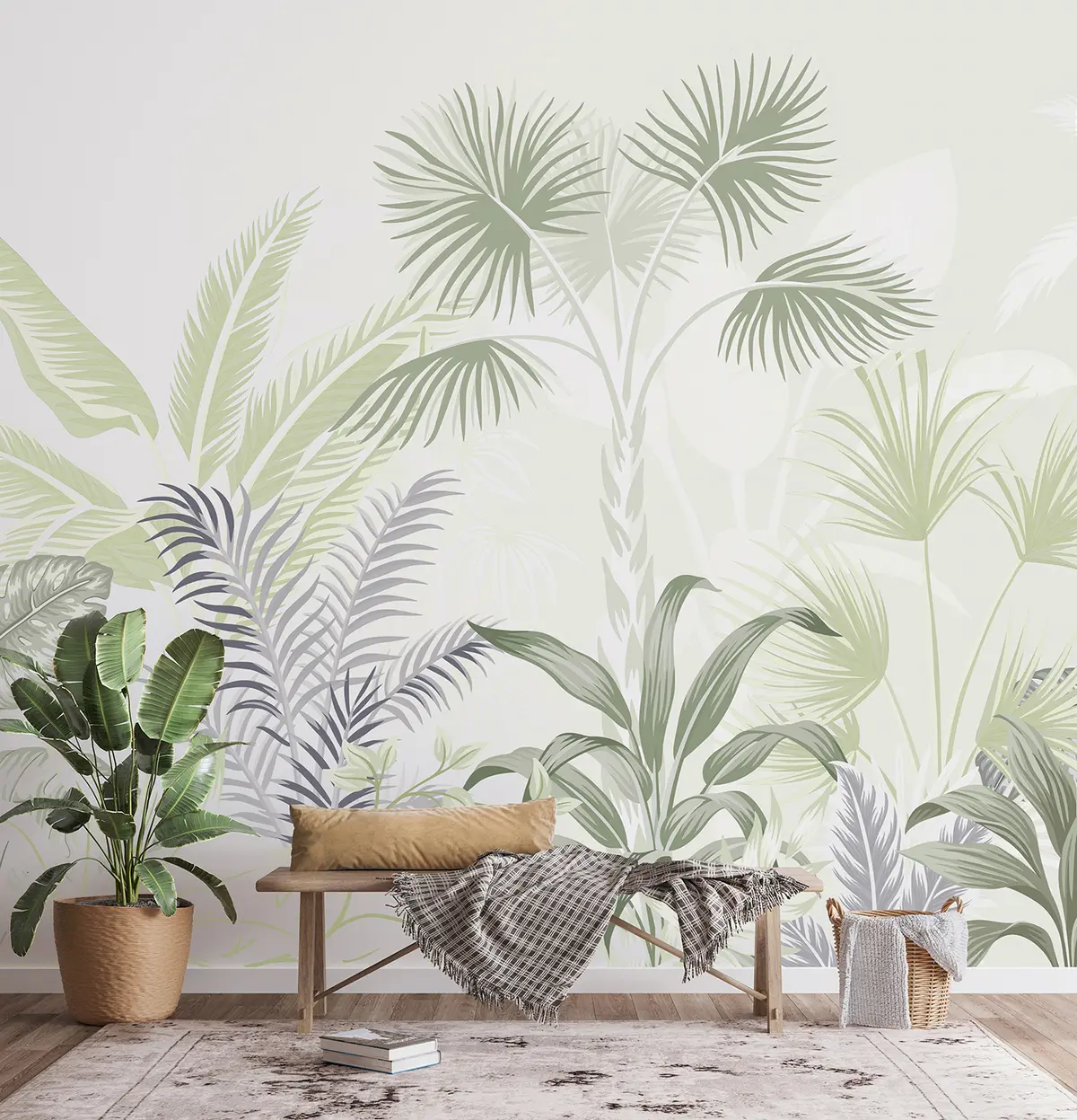 murales de pared Vertebrado, planta y rama en colores verdes u06685v3