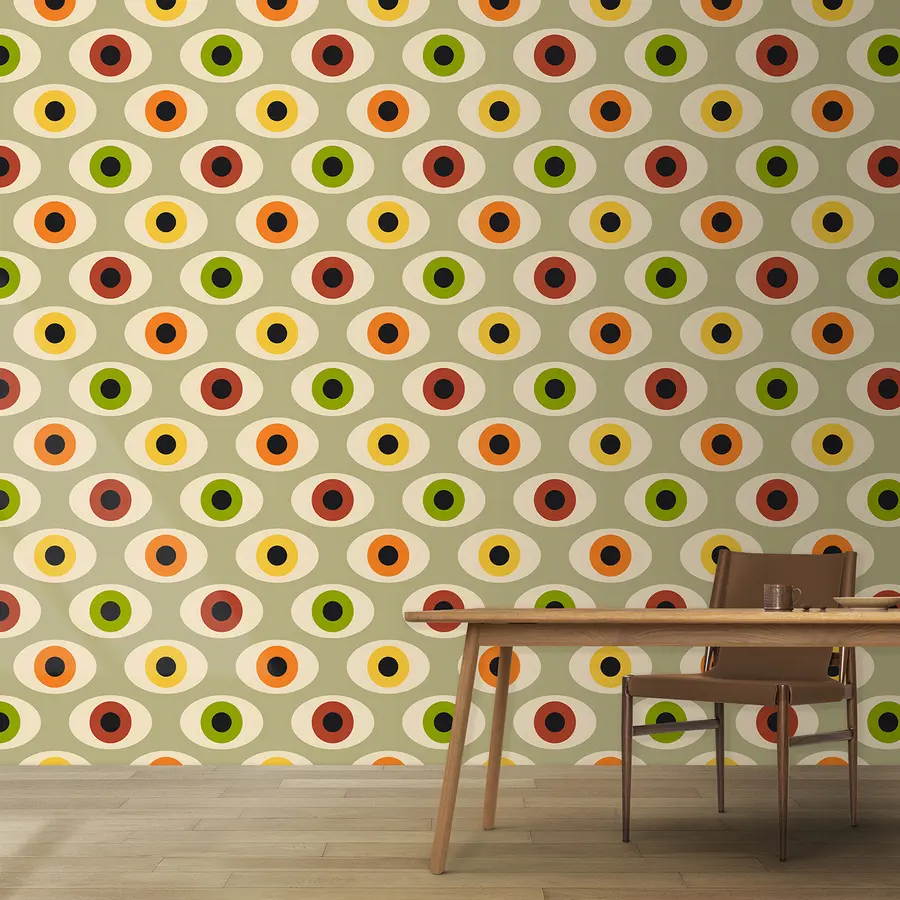 murales de pared Ojos de estilo retro en tonos verdes u51618v2