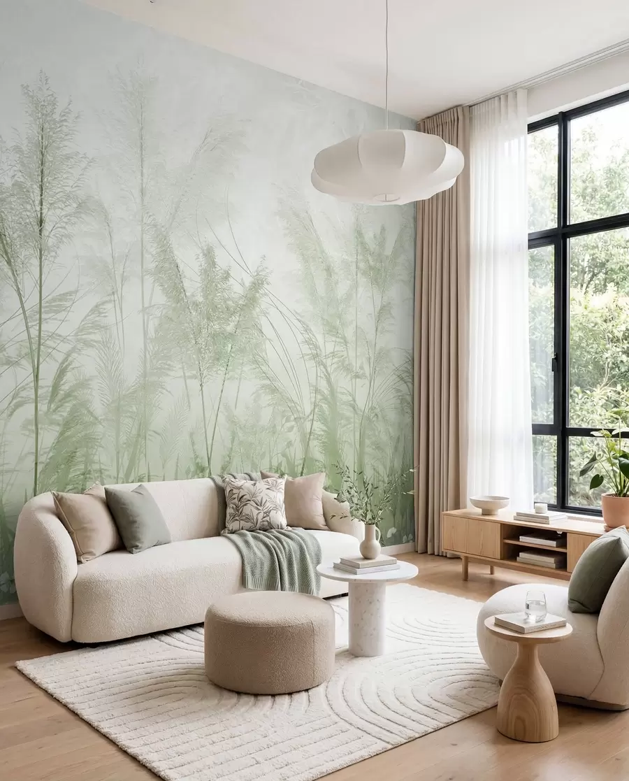 murales de pared Prado pastel en salvia u93903v3