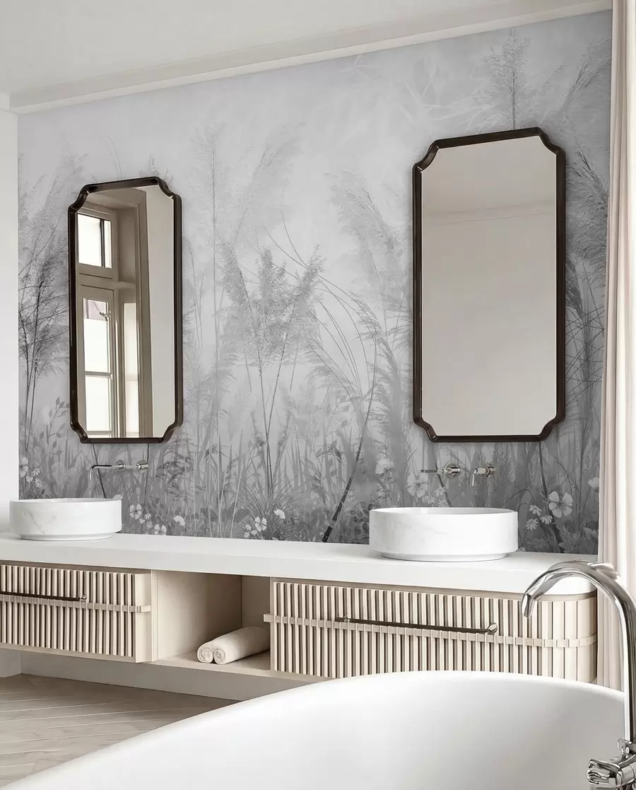 murales de pared Prado en bruma plateada u93903v4