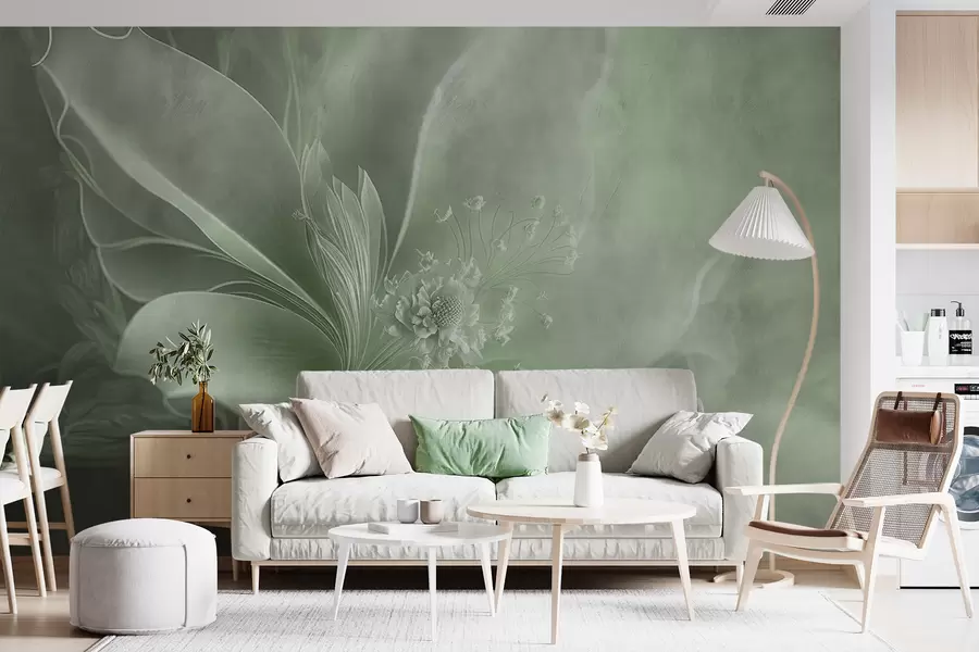 murales de pared Una flor muy delicada en tonos verdes u93944v3